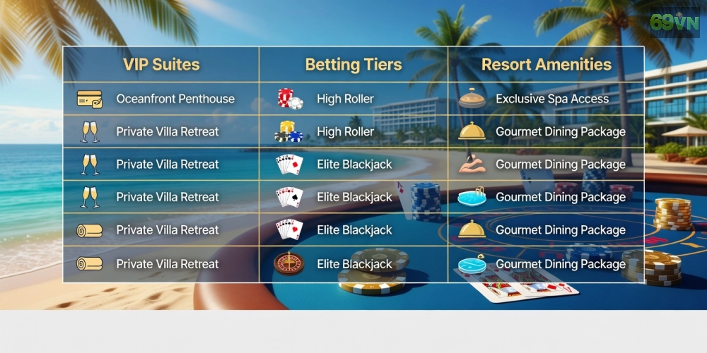 Bảng giá chi tiết các gói dịch vụ Corona Resort & Casino Phú Quốc 69VN năm 2025 với ưu đãi hấp dẫn