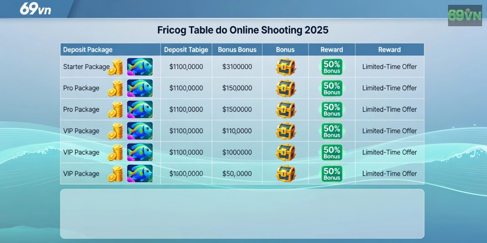 Bảng giá chi tiết các gói nạp rút game bắn cá online 69vn năm 2025